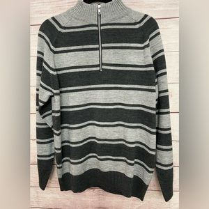 Seventh Avenue Men's XL Gray Striped Half Zip Pullover Sweater Long Sleeve
